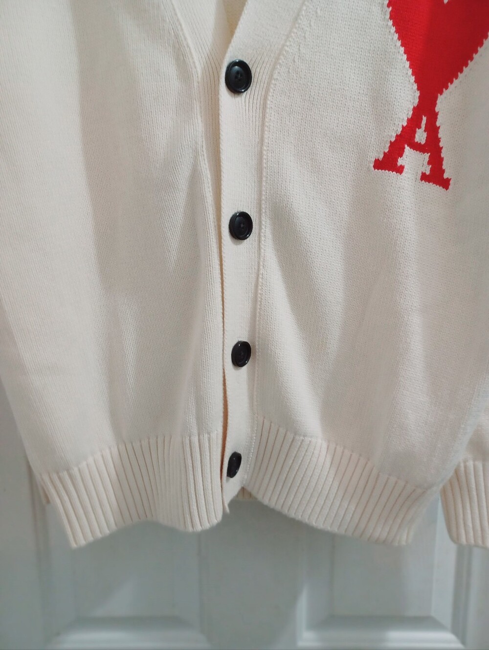 AMI Paris Alexandre Mattiussi Luxe Cream Cardigan with Red Heart 'A', L - Picture 4 of 11